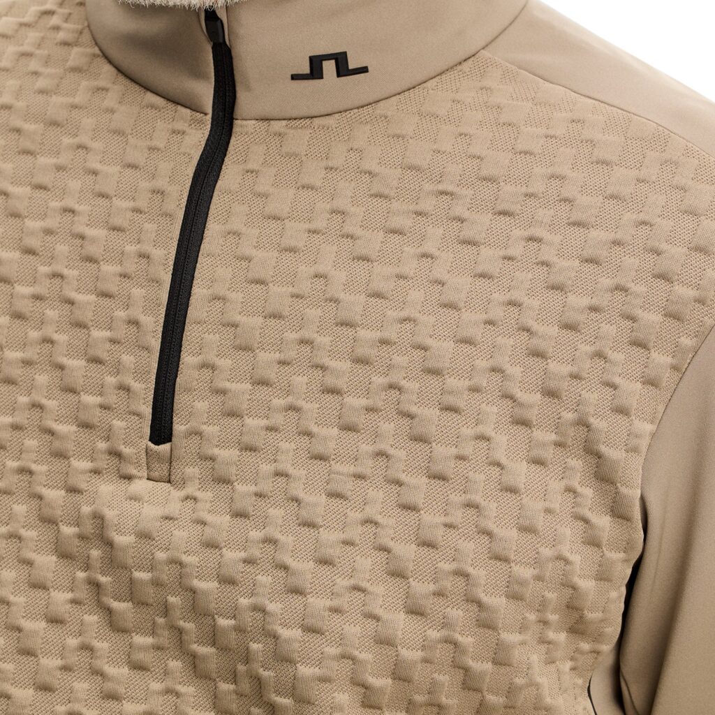 J.Lindeberg Lassy Quarter Zip Mid Layer GMJS16160-U144 JL Brindle taupe-grijze technische golftrui met korte rits en logo