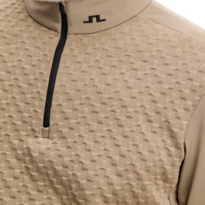 J.Lindeberg Lassy Quarter Zip Mid Layer GMJS16160-U144 JL Brindle taupe-grijze technische golftrui met korte rits en logo