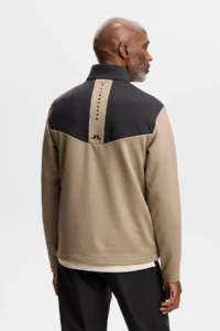 J.Lindeberg Maclean Quarter Zip Mid Layer GMJS17071-U144 JL Brindle taupe-grijze technische golftrui met korte rits en logo