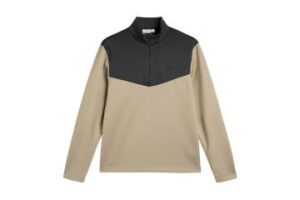 J.Lindeberg Maclean Quarter Zip Mid Layer GMJS17071-U144 JL Brindle taupe-grijze technische golftrui met korte rits en logo