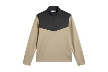 J.Lindeberg Maclean Quarter Zip Mid Layer GMJS17071-U144 JL Brindle taupe-grijze technische golftrui met korte rits en logo