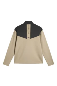 J.Lindeberg Maclean Quarter Zip Mid Layer GMJS17071-U144 JL Brindle taupe-grijze technische golftrui met korte rits en logo