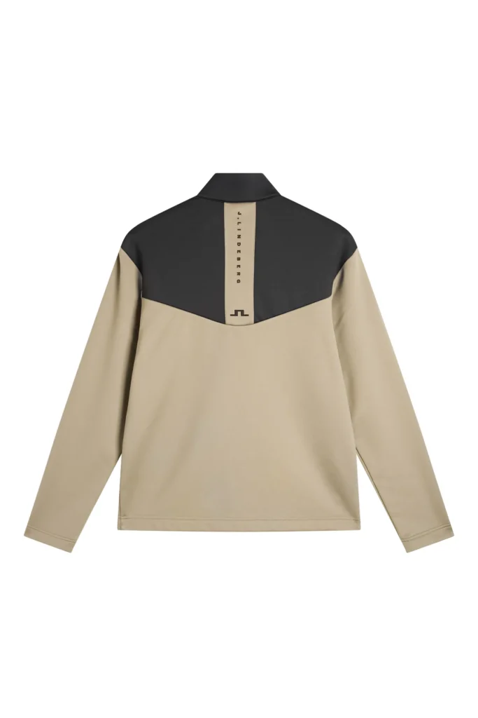 J.Lindeberg Maclean Quarter Zip Mid Layer GMJS17071-U144 JL Brindle taupe-grijze technische golftrui met korte rits en logo