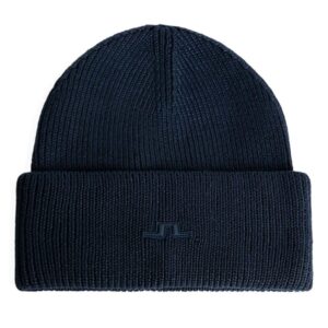J.Lindeberg Vale Beanie BUAC15942-6855 JL Navy donkerblauwe gebreide muts met omslag en logo