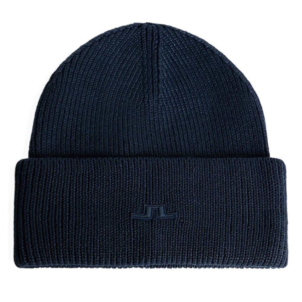 J.Lindeberg Vale Beanie BUAC15942-6855 JL Navy donkerblauwe gebreide muts met omslag en logo