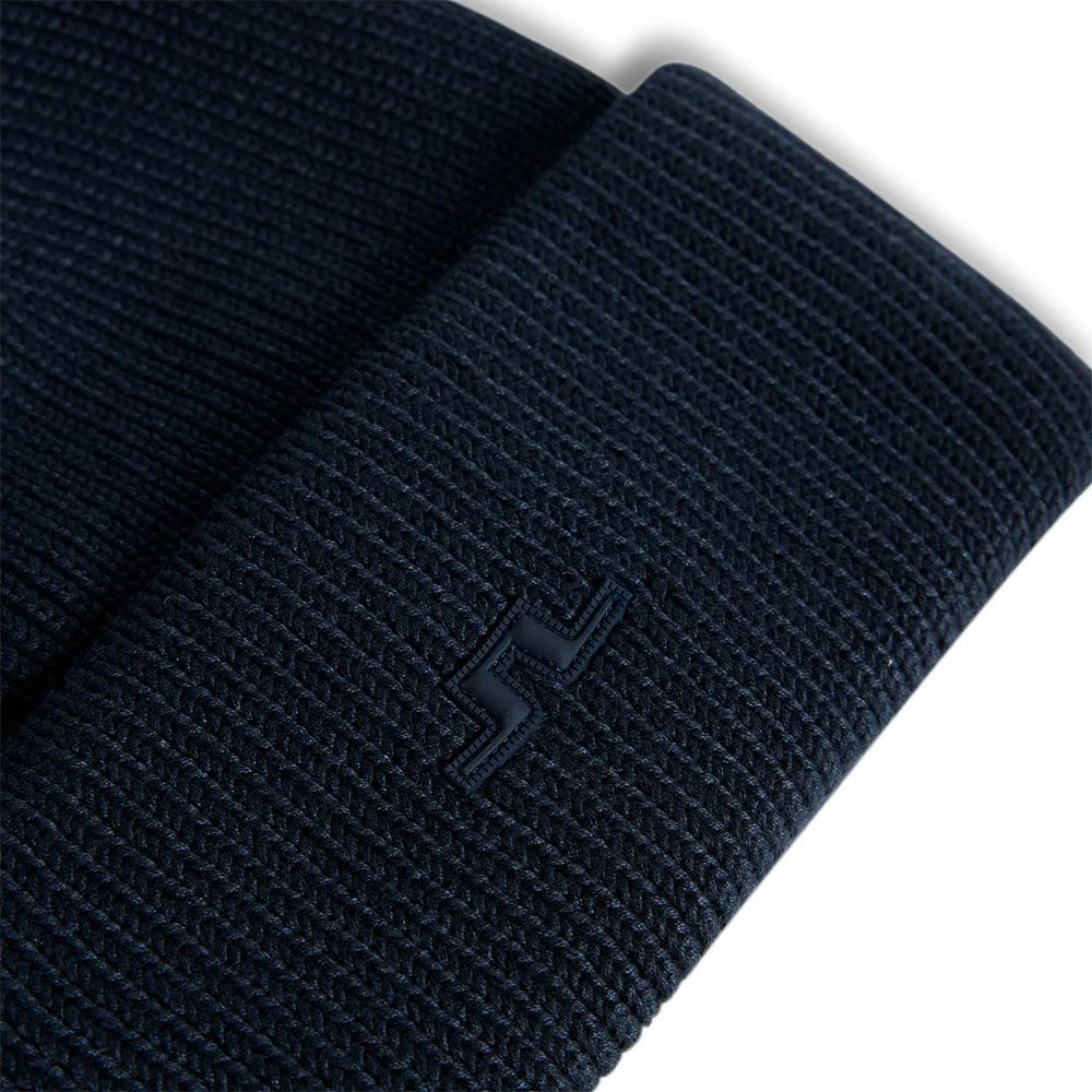 J.Lindeberg Vale Beanie BUAC15942-6855 JL Navy donkerblauwe gebreide muts met omslag en logo