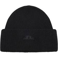 J.Lindeberg Vale Beanie BUAC15942-9999 JL Black zwarte gebreide muts met omslag en logo