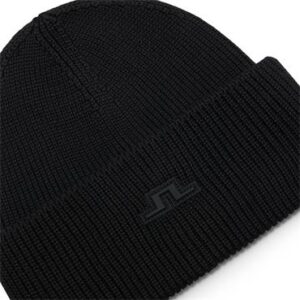 J.Lindeberg Vale Beanie BUAC15942-9999 JL Black zwarte gebreide muts met omslag en logo