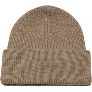 J.Lindeberg Vale Beanie BUAC15942-U144 JL Brindle taupe-grijze gebreide muts met omslag en logo