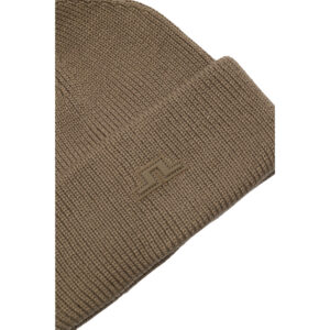 J.Lindeberg Vale Beanie BUAC15942-U144 JL Brindle taupe-grijze gebreide muts met omslag en logo