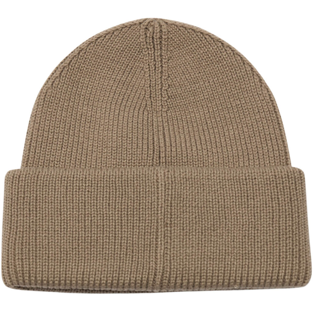 J.Lindeberg Vale Beanie BUAC15942-U144 JL Brindle taupe-grijze gebreide muts met omslag en logo