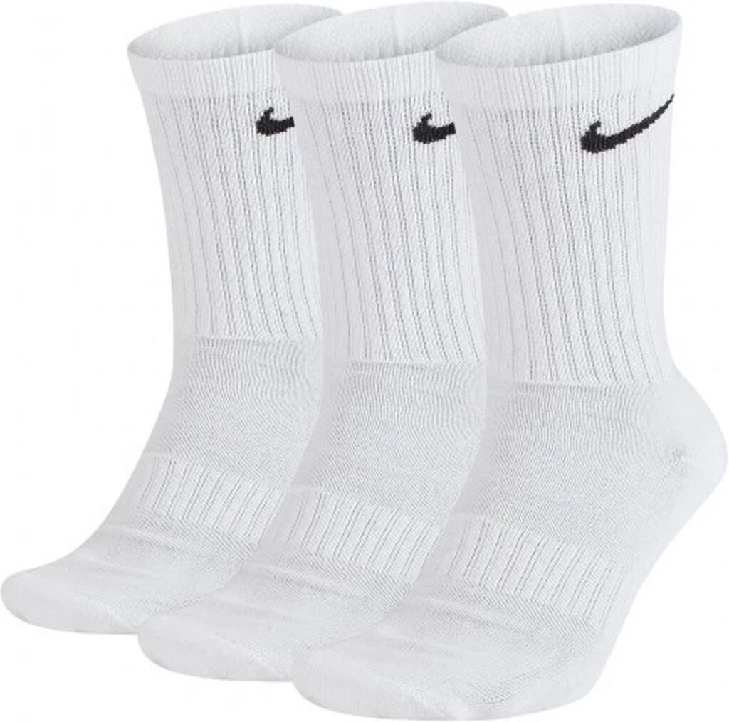 Nike Everyday Cushioned Training Sock SX7664-100 witte hoge sportsokken met zwart Swoosh logo 3-pack