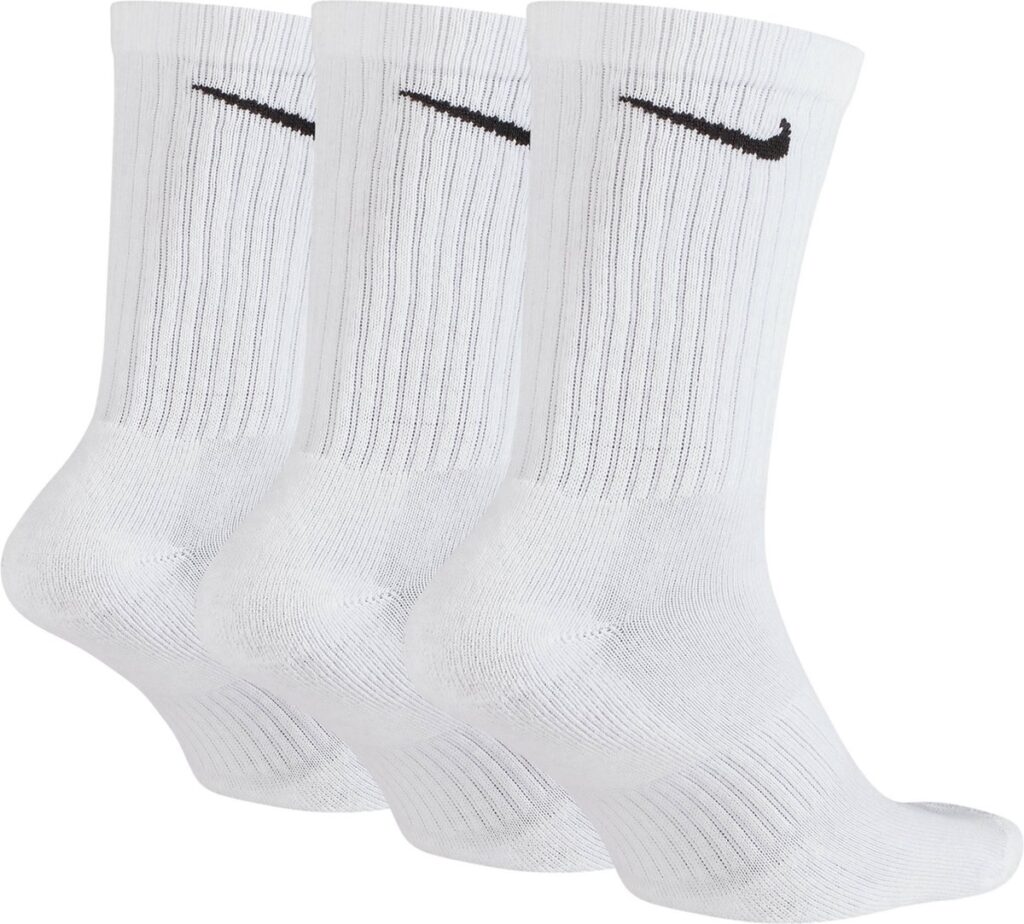 Nike Everyday Cushioned Training Sock SX7664-100 witte hoge sportsokken met zwart Swoosh logo 3-pack