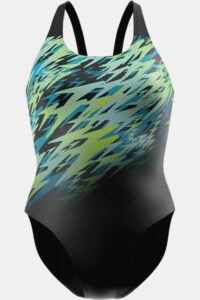 Speedo Hyperboom Placement Muscleback 08694-94006 zwart dames sportbadpak met opvallende Boom-print en open rug