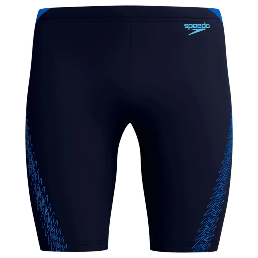 Speedo Mens Hyper Boom Splice Jammer Navy Blue 00303-8007 donkerblauwe heren zwemjammer met felblauwe Boom-print en trekkoord