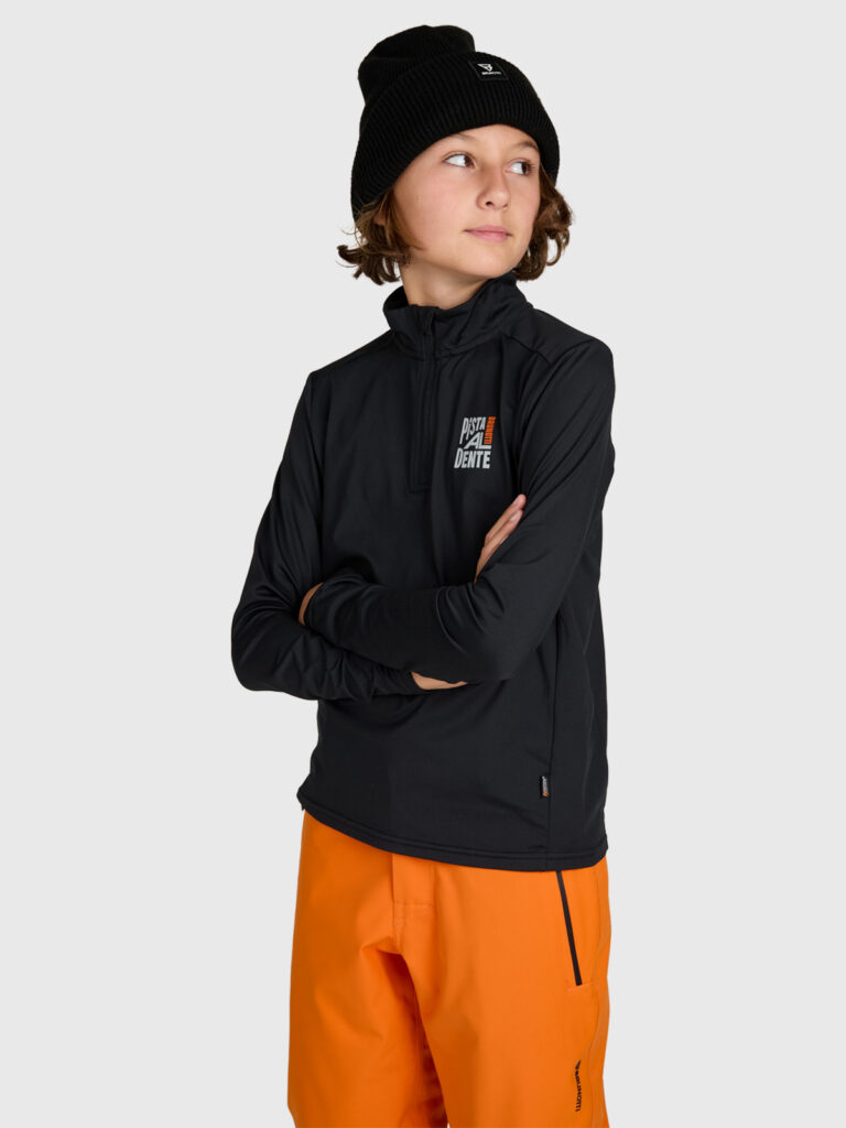 Brunotti 2423240331 9999 Toriny Boys Fleece zwarte jongens skipully met korte rits Black