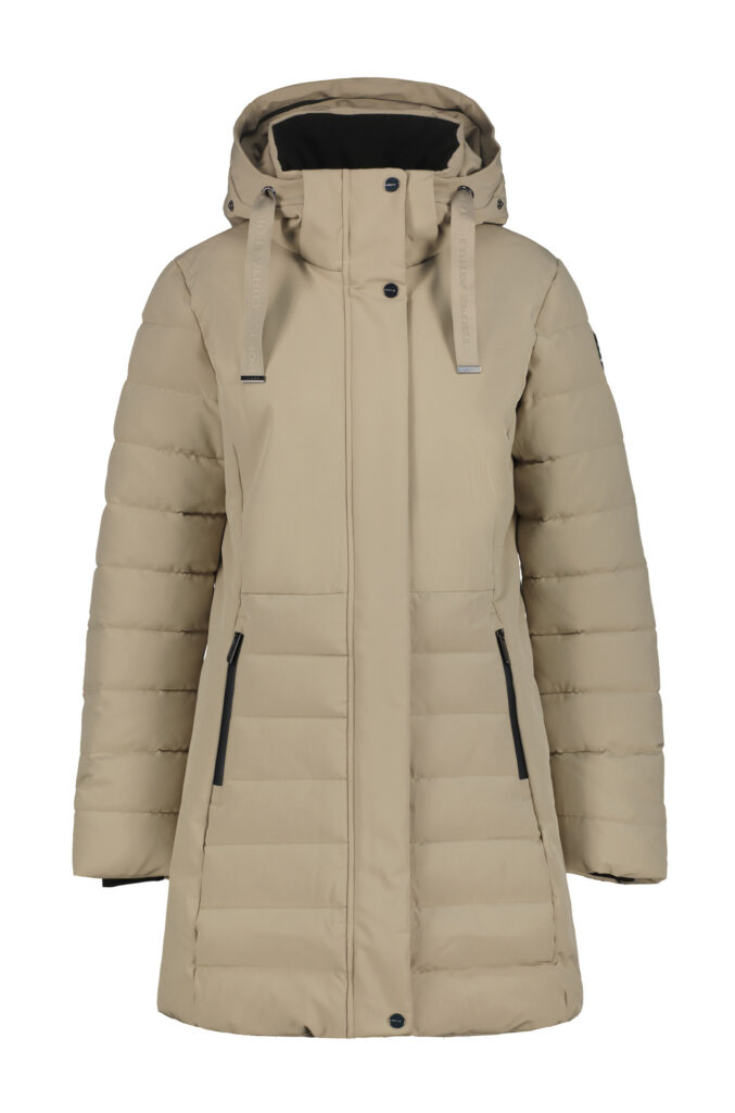 Luhta Haukala 232457364L-031 stijlvolle damesjas met capuchon en merkdetail