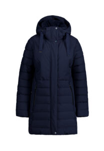 Luhta Haukala 232457364L-390 donkerblauwe damesjas met capuchon en merkdetail