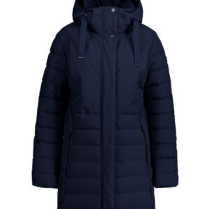 Luhta Haukala 232457364L-390 donkerblauwe damesjas met capuchon en merkdetail