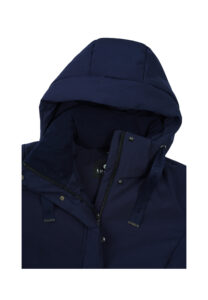 Luhta Haukala 232457364L-390 donkerblauwe damesjas met capuchon en merkdetail