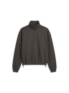 Calvin Klein LVGWF6W302 YZ3 Black Oyster Cupro Knit 1/4 Zip zwarte dames sweater met korte ritssluiting
