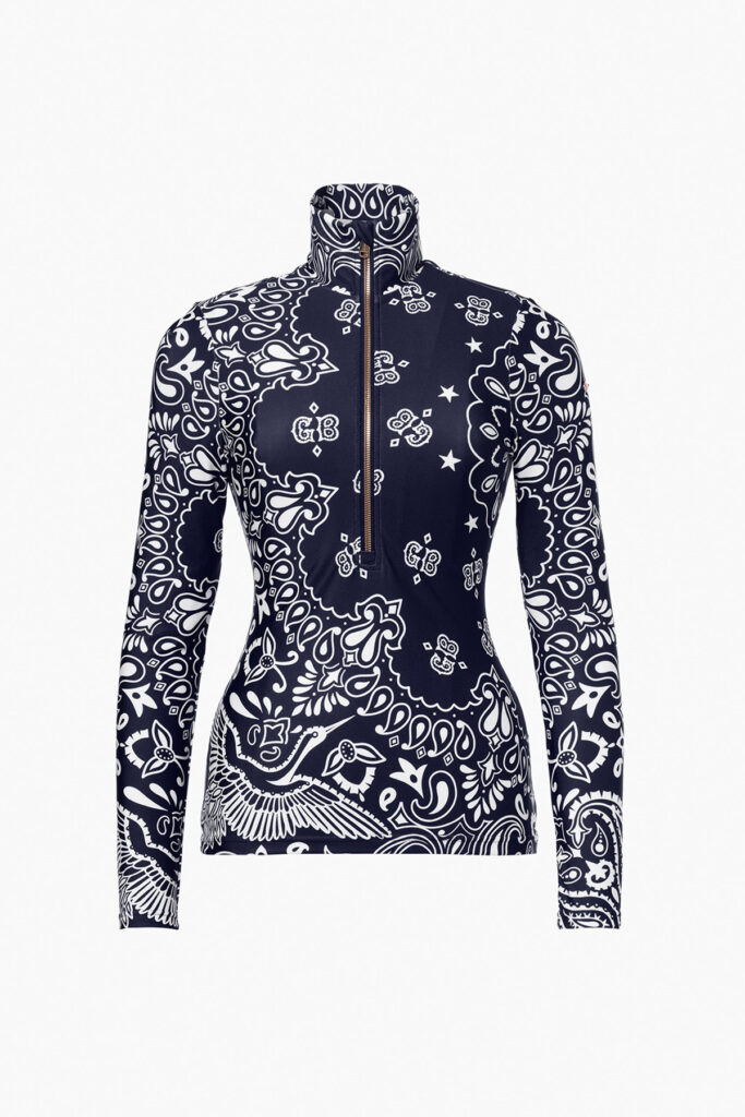 Goldbergh Bandana Ski-Pully GB323-20-264-0049 Bandana Paisley Blue blauwe dames ski pully met bandana print