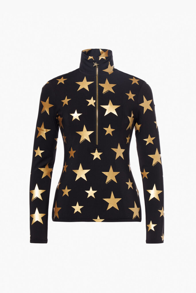 Goldbergh GB325.20.264 9001 Hikari Ski Pully zwarte dames skipully met gouden details en halvelange rits