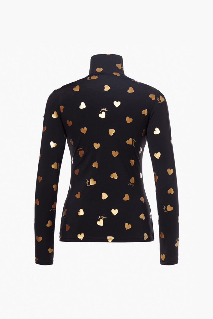 Goldbergh Hartjes Ski-Pully AIMIGB326-20-264-9001 Black/Gold zwarte dames ski pully met gouden hartjesprint