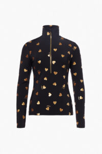 Goldbergh Hartjes Ski-Pully AIMIGB326-20-264-9001 Black/Gold zwarte dames ski pully met gouden hartjesprint