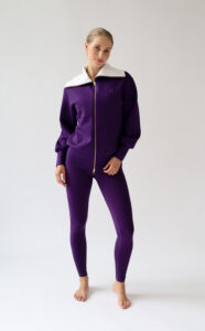 House of Gravity Turtleneck Zip Cardigan HG-732-2604-3811 Plum Stone paars met grijs dames vest met rits