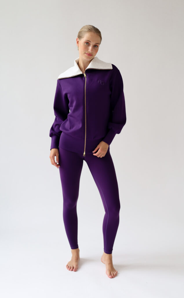 House of Gravity Turtleneck Zip Cardigan HG-732-2604-3811 Plum Stone paars met grijs dames vest met rits