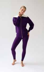 House of Gravity Turtleneck Zip Cardigan HG-732-2604-3811 Plum Stone paars met grijs dames vest met rits