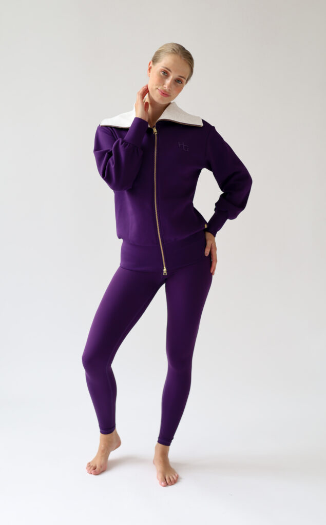 House of Gravity Turtleneck Zip Cardigan HG-732-2604-3811 Plum Stone paars met grijs dames vest met rits