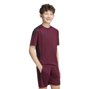 adidas Tiro Essential Jersey KS5881 donkerrood jongens voetbalshirt met zwarte accenten