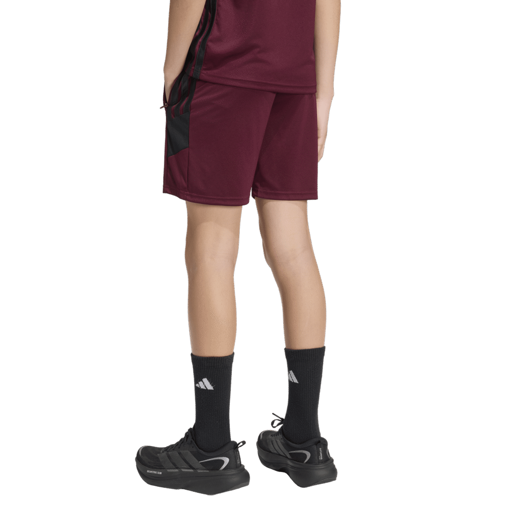 adidas Tiro Essential Shorts KS5951 donkerrode jongens voetbalbroek met zwarte strepen