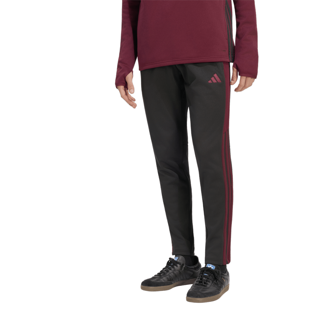 adidas Tiro Essential Winter Pants KS8373 zwarte heren trainingsbroek met bordeauxrode details en enkelritsen