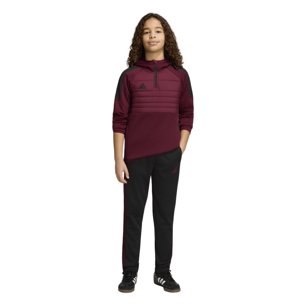 adidas Tiro Essential Winter Pants KS8375 zwarte jongens trainingsbroek met bordeauxrode accenten en enkelritsen