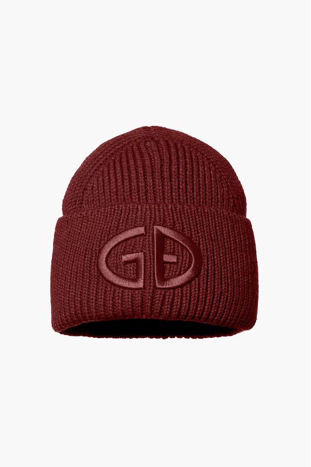 Goldbergh Valerie Beanie GB600.03.263 bordeauxrode dames muts met pompon en merkembleem