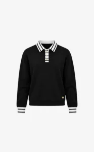 House of Gravity Button Polo Sweater HG-730-2604-1022 Black x White zwarte dames polo trui met knopen