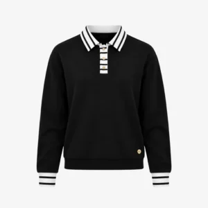 House of Gravity Button Polo Sweater HG-730-2604-1022 Black x White zwarte dames polo trui met knopen