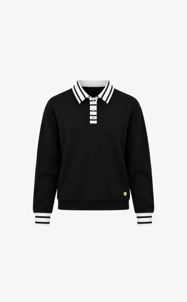 House of Gravity Button Polo Sweater HG-730-2604-1022 Black x White zwarte dames polo trui met knopen