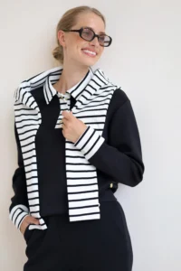 House of Gravity Button Polo Sweater HG-730-2604-1022 Black x White zwarte dames polo trui met knopen