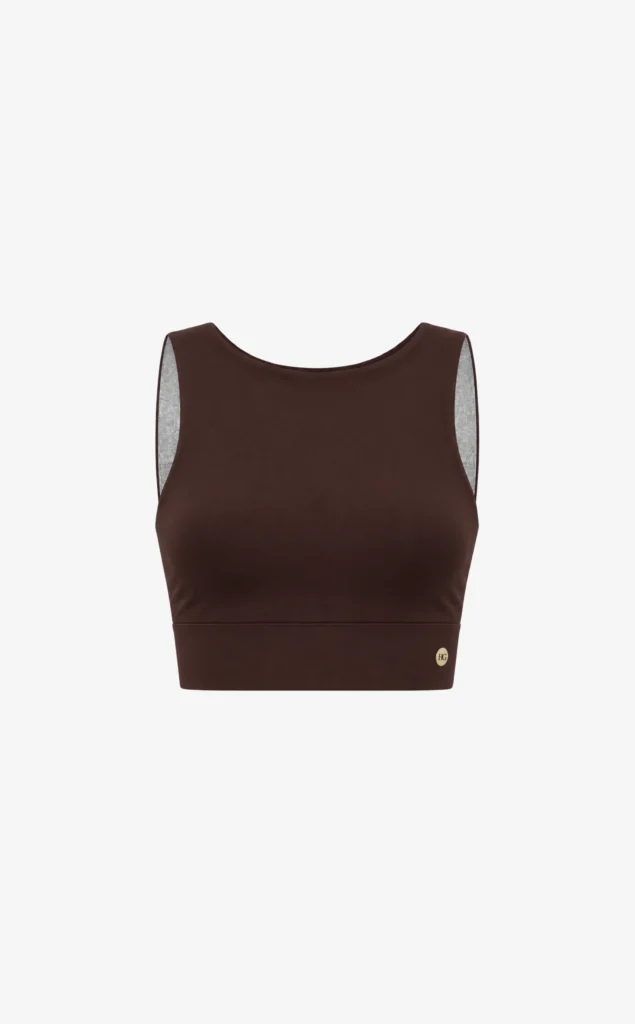 House of Gravity Divine Crop Top HG-100-2604-4201 Cacao Brown bruine dames crop top met ingebouwde bh