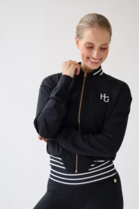 House of Gravity Active Bomber Jacket HG-706-2604-1022 Black x White Stripe zwart dames bomber jack met wit gestreepte bies