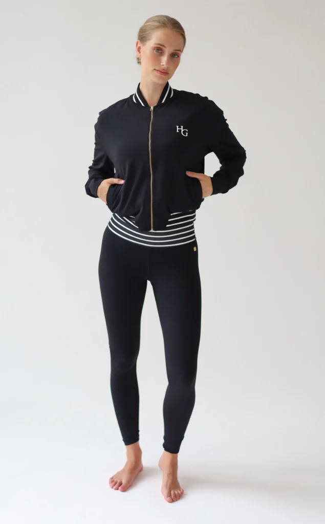 House of Gravity Active Bomber Jacket HG-706-2604-1022 Black x White Stripe zwart dames bomber jack met wit gestreepte bies
