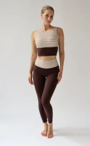 House of Gravity Signature Leggings HG-512-2604-4242 Brown Sand White gestreepte dames sportlegging