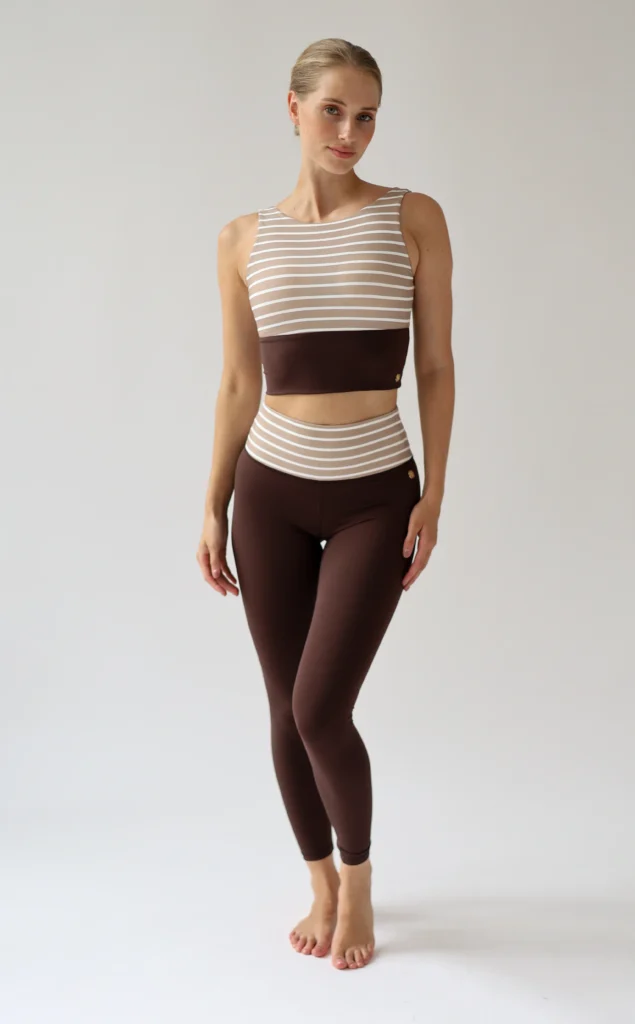 House of Gravity Signature Leggings HG-512-2604-4242 Brown Sand White gestreepte dames sportlegging
