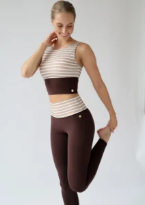 House of Gravity Signature Leggings HG-512-2604-4242 Brown Sand White gestreepte dames sportlegging