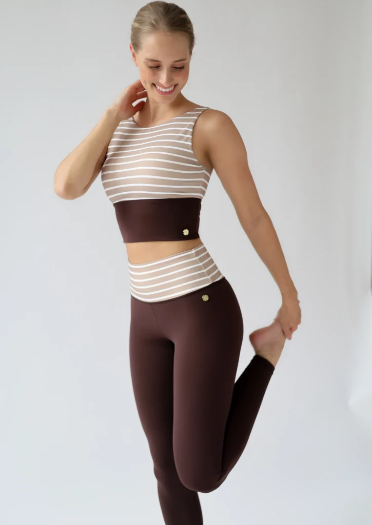 House of Gravity Signature Leggings HG-512-2604-4242 Brown Sand White gestreepte dames sportlegging
