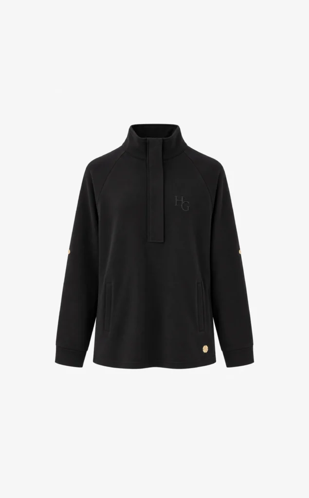 House of Gravity Oversized City Sweater HG-735-2604-1000 Black Sapphire lange dames sweater met goudkleurige rits